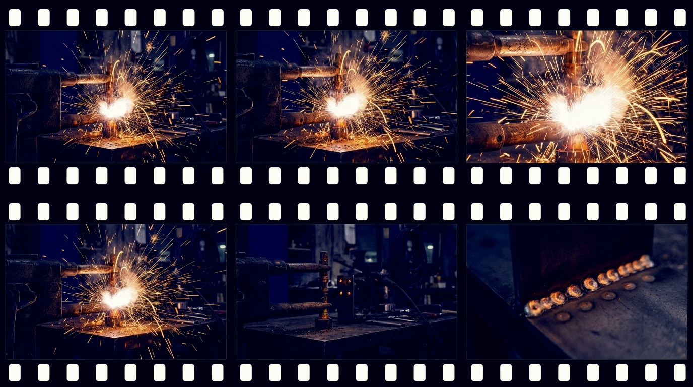 A spot welding sequence, frame by frame, on the shop floor