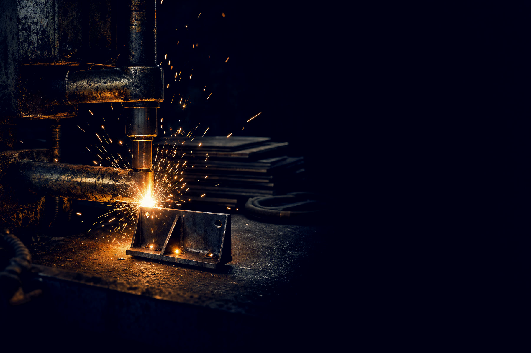 A spot welder clamping a small bracket
